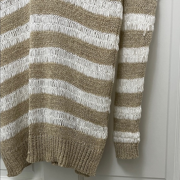 John + Jenn Women's Tan and White Loose Knit Long Line Stripe Sweater - Sz Small - Picture 14 of 16